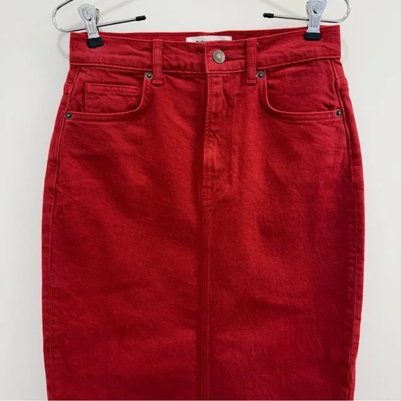Reformation Jeans Daria Ultra High Rise Denim Maxi Skirt in lipstick Red size 26 - Picture 3 of 10